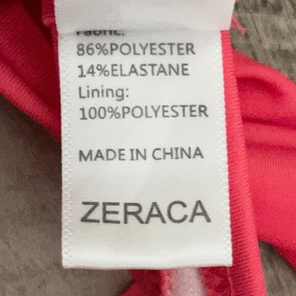 🌺 Zeraca Halter Coral Pink Bright Fringe Halter Tie Bikini Set L (12-14) - Picture 13 of 15